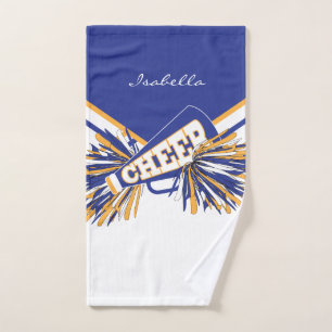 Cheerleader Outfit in Blue, White and Gold Hand Towel