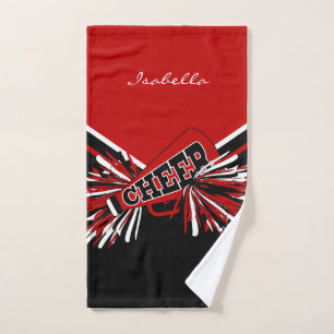 Cheerleader Outfit in Dark Red, Black & White Hand Towel