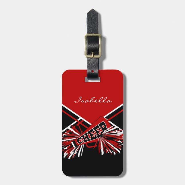 Cheerleader 📣 Outfit in Red and Black Luggage Tag (Front Vertical)