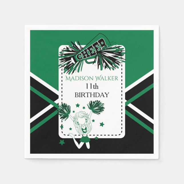 Cheerleader Party Green, Black, White Napkin (Front)