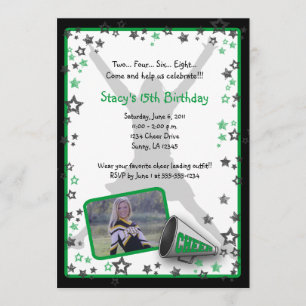 Cheerleader Photo Invitation Green