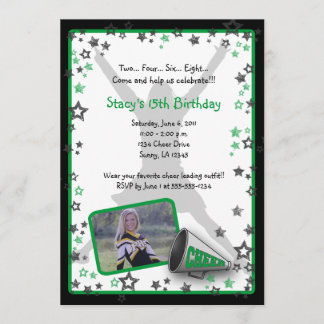 Cheerleader Photo Invitation Green