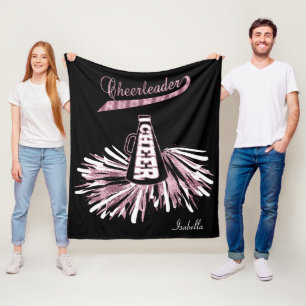 Cheerleader 📣💖 - Pink Glitter and Black Fleece Blanket