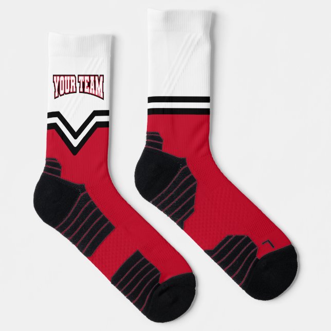Cheerleader Red Varsity V Squad Photo Logo Socks (Right)
