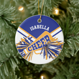 Cheerleader 📣💖 - White, Blue and Gold Ceramic Tree Decoration