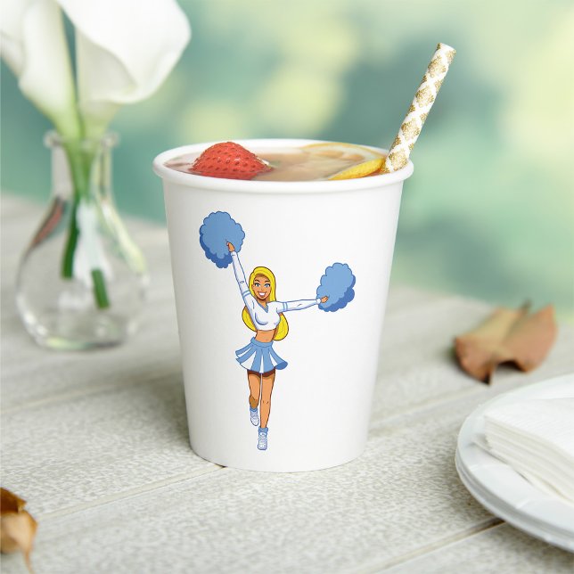 Cheerleader With Blue Pom Poms Paper Cups (Creator Uploaded)