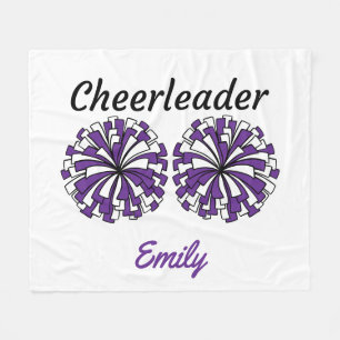 Cheerleader with Purple & White Pom Poms Fleece Blanket