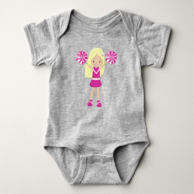 Cheerleaders, Cute Girl, Blonde Hair, Cheerleading Baby Bodysuit (Front)