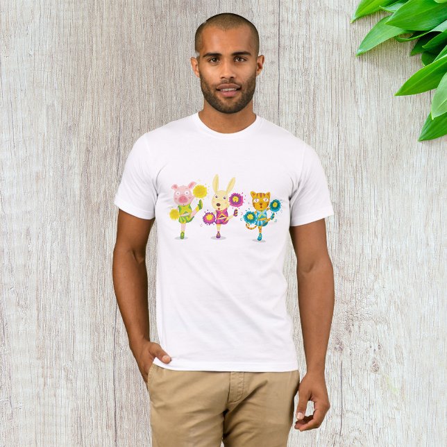 Cheerleading Animal Trio Pig Bunny and Cat  T-Shirt (Creator Uploaded)