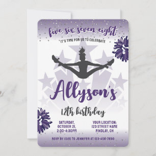 Cheerleading Birthday Party, Any Age Purple Invitation