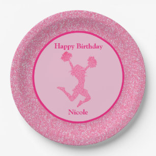 Cheerleading Birthday Party Pink Sparkle Paper Plate