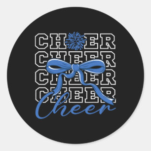 Cheerleading Cheer Blue Coquette Bow Cheerleader F Classic Round Sticker