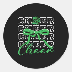 Cheerleading Cheer Green Coquette Bow Cheerleader Classic Round Sticker