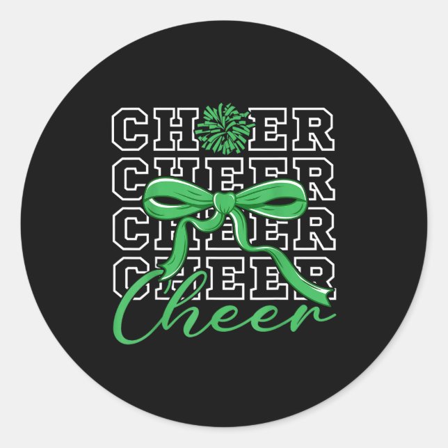 Cheerleading Cheer Green Coquette Bow Cheerleader  Classic Round Sticker (Front)