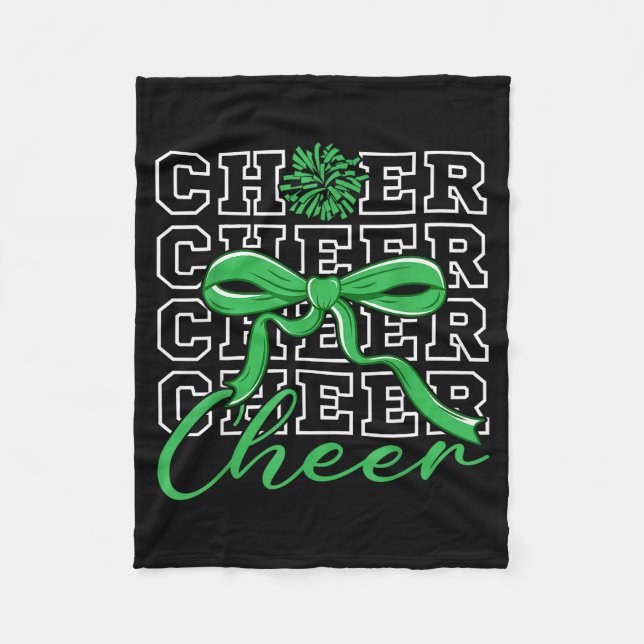 Cheerleading Cheer Green Coquette Bow Cheerleader  Fleece Blanket (Front)