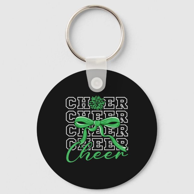 Cheerleading Cheer Green Coquette Bow Cheerleader  Key Ring (Front)