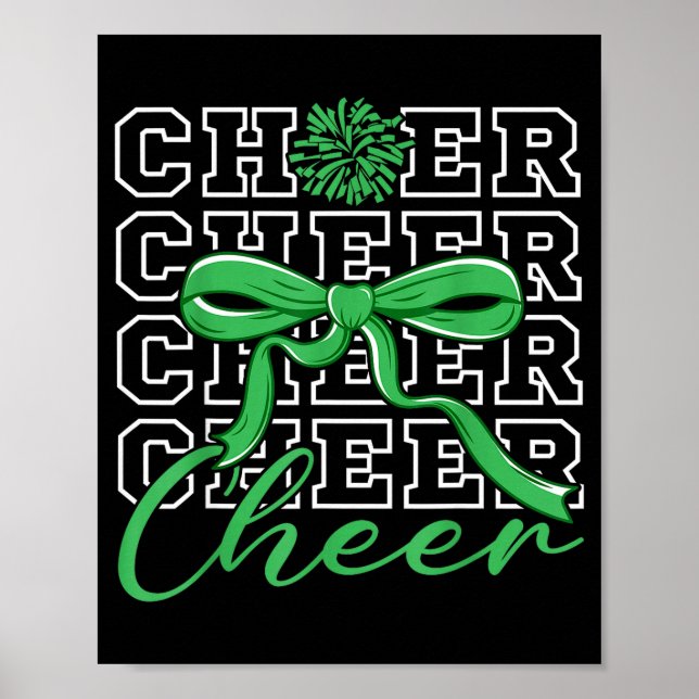 Cheerleading Cheer Green Coquette Bow Cheerleader  Poster (Front)