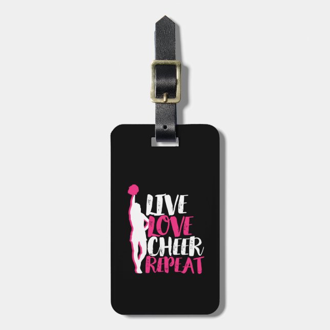 Cheerleading Cheerleader Live Love Cheer Repeat Luggage Tag (Front Vertical)