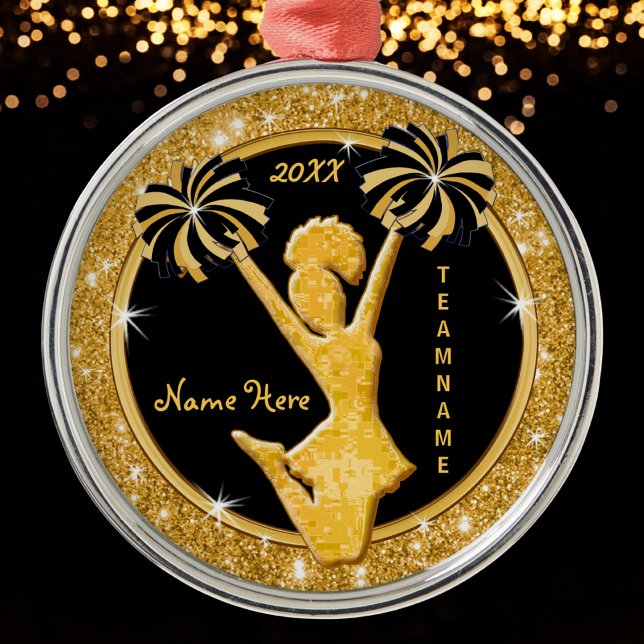 Cheerleading Christmas Ornaments, Black and Gold Metal Tree Decoration (Stunning, Black and Gold, Cheerleading Christmas Ornaments. Great, Gifts for Cheerleaders, Team. )