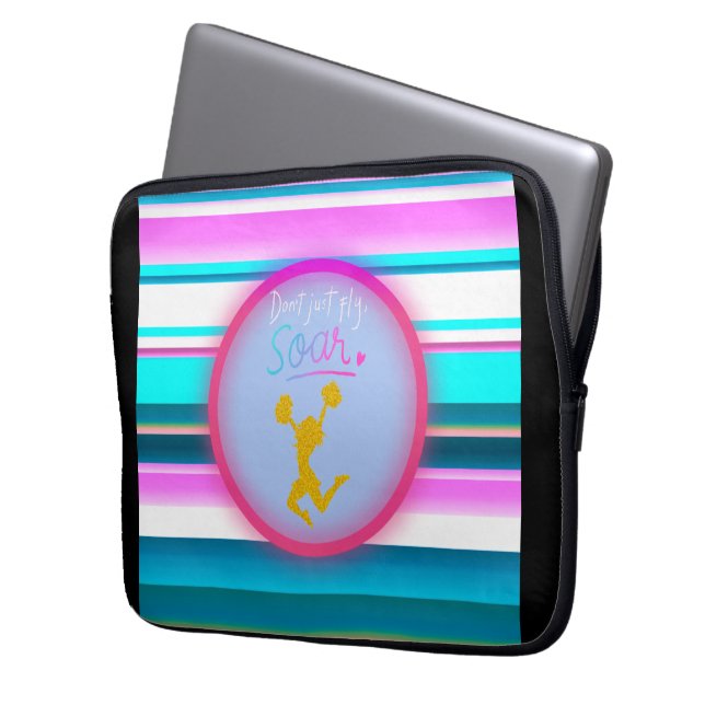 Cheerleading "Don't Just Fly, Soar" Stripes    Laptop Sleeve (Front Left)