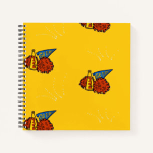 Cheerleading gear on yellow notebook