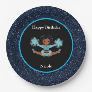 Cheerleading "Happy Birthday" Blue Sparkle Paper Plate