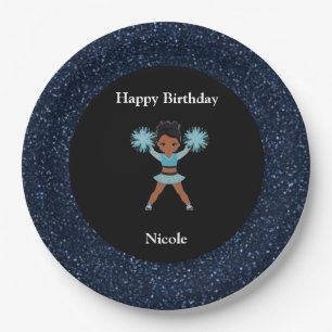 Cheerleading "Happy Birthday" Blue Sparkle Paper Plate