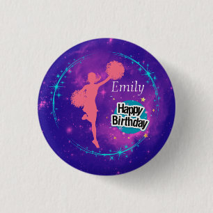 Cheerleading Happy Birthday Galaxy Personalised    3 Cm Round Badge