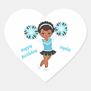 Cheerleading "Happy Birthday" Heart Sticker