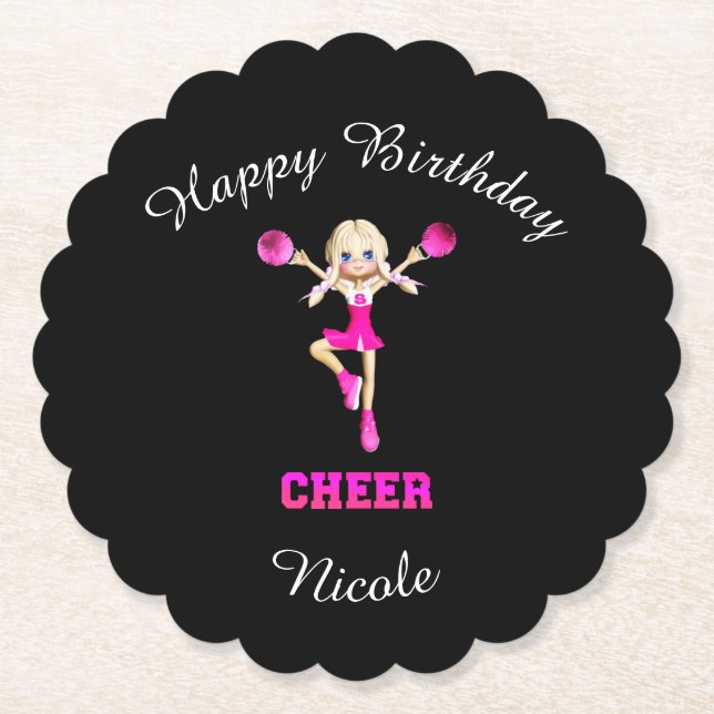 Cheerleading "Happy Birthday" Personalised Paper Coaster (Front)