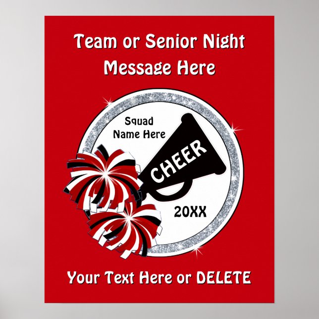 Cheerleading Senior Night Poster Ideas, Red, White (Front)