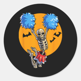 Cheerleading Skeleton Halloween Cheer Mom Girls Wo Classic Round Sticker