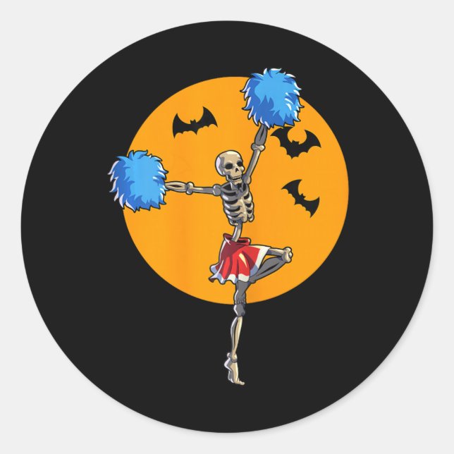 Cheerleading Skeleton Halloween Cheer Skeleton Che Classic Round Sticker (Front)