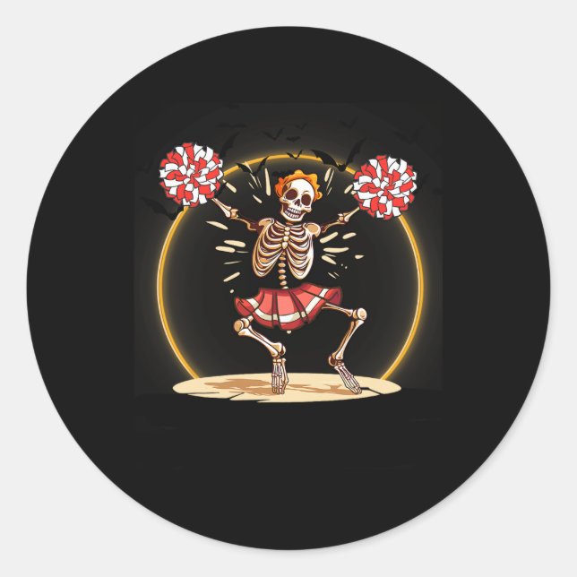 Cheerleading Skeleton Halloween Cheer Skeleton Che Classic Round Sticker (Front)