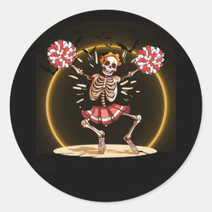 Cheerleading Skeleton Halloween Cheer Skeleton Che Classic Round Sticker