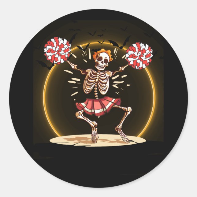 Cheerleading Skeleton Halloween Cheer Skeleton Che Classic Round Sticker (Front)