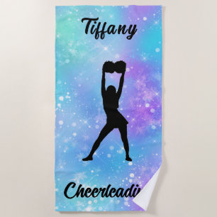 Cheerleading Snowflake Colour Blast with Her Name  Beach Towel