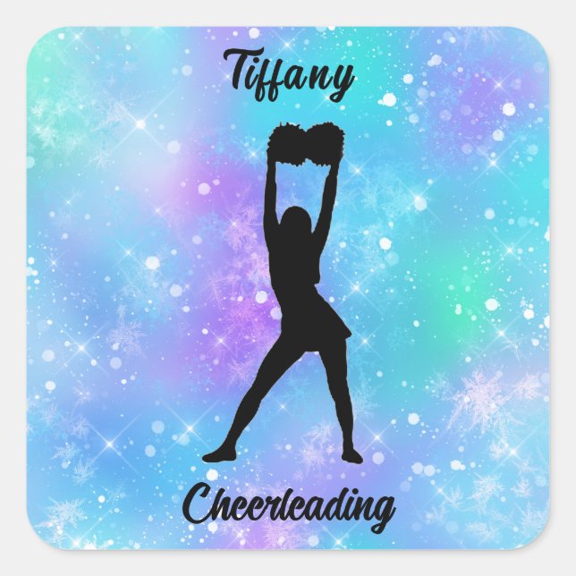 Cheerleading Snowflake Colour Blast with Her Name  Square Sticker (Front)