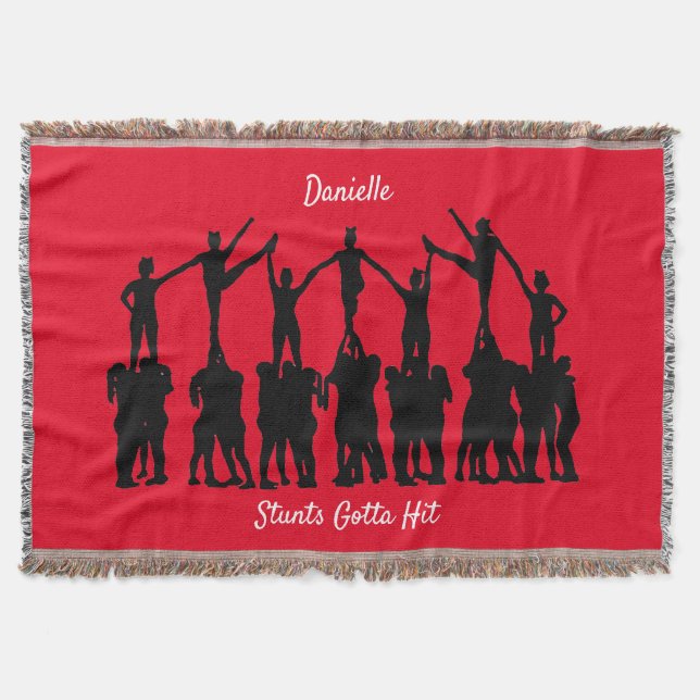 Cheerleading "Stunts Gotta Hit" Personalised Red Throw Blanket (Front)