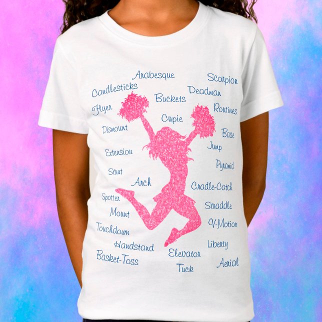 Cheerleading Terms Typography Pink & Blue T-Shirt (Creator Uploaded)