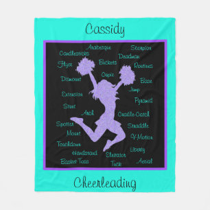 Cheerleading Terms Typography Purple Turquoise Fleece Blanket