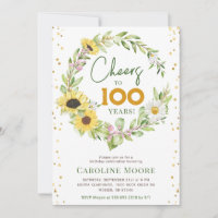 Cheers 100 Years Sunflower Ladies 100th Birthday