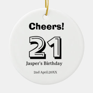 Cheers 21 birthday bold letter name boy man gifts ceramic tree decoration