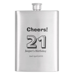 Cheers 21 birthday bold letter name boy man gifts hip flask