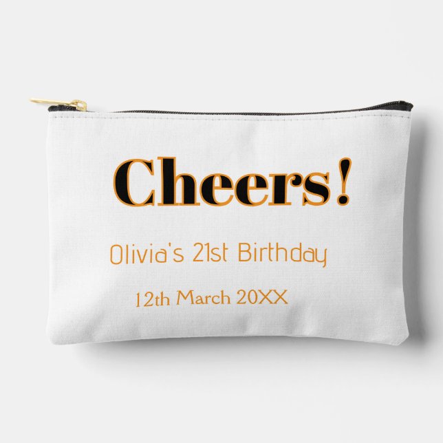 Cheers 21st birthday add name date simple minimal  accessory pouch (Front)