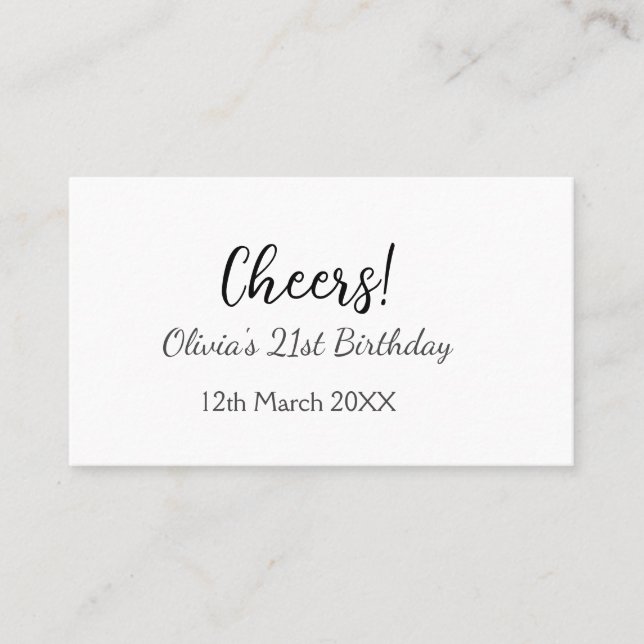 Cheers 21st birthday add name date simple minimal  business card (Front)