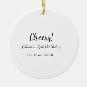 Cheers 21st birthday add name date simple minimal  ceramic tree decoration