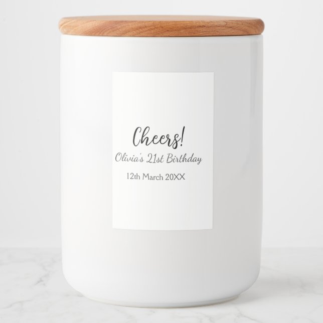 Cheers 21st birthday add name date simple minimal  food label (Front)