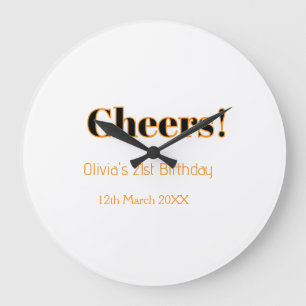 Cheers 21st birthday add name date simple minimal large clock