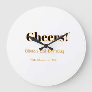 Cheers 21st birthday add name date simple minimal  large clock